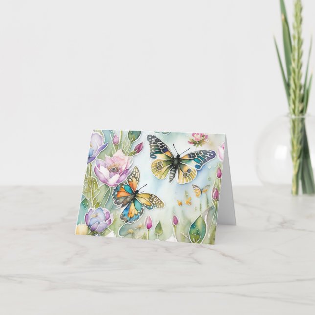 Butterflies & Wild Flower Meadow Folded Greeting Card (Front)