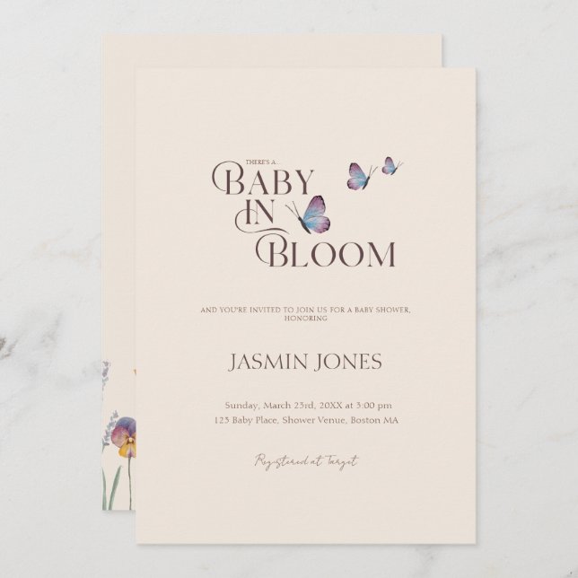 Butterflies & Wildflower Baby in Bloom Baby Shower Invitation (Front/Back)