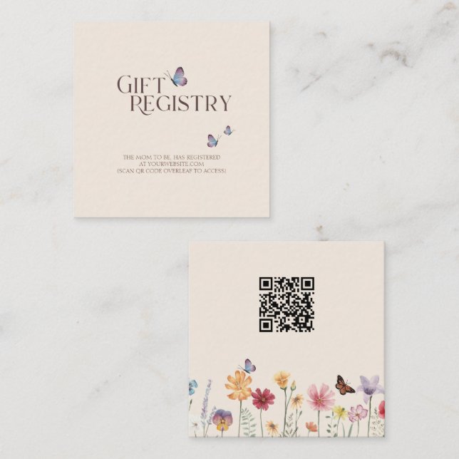 Butterflies & Wildflower Baby Shower Gift Registry Enclosure Card (Front/Back)