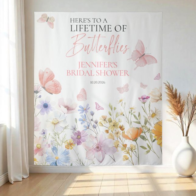 Butterflies Wildflower Bridal Shower Backdrops Tapestry (Creator Uploaded)