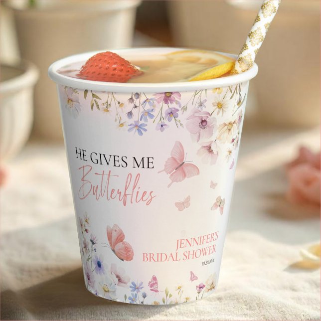 Butterflies Wildflower Bridal Shower  Paper Cups (Creator Uploaded)