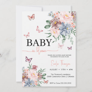  Butterflies Wildflower Girl baby shower Invitation