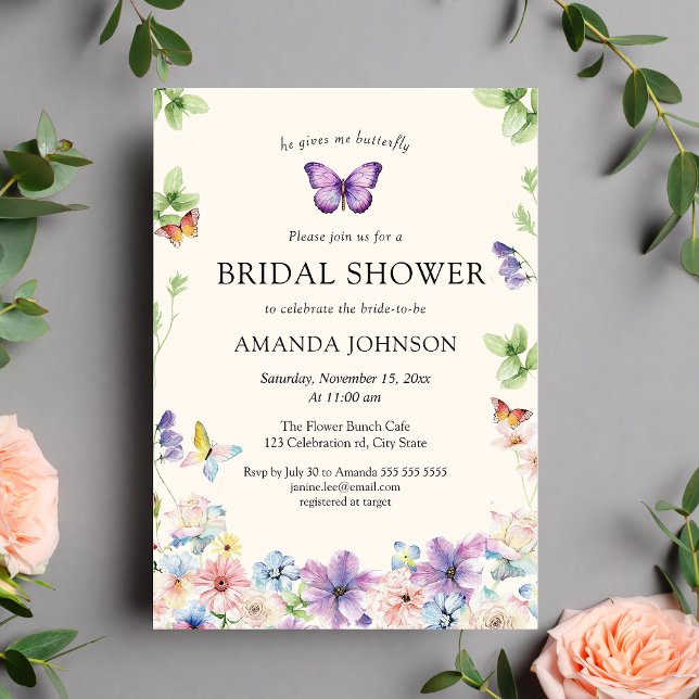 Butterflies & Wildflowers Bridal Shower Invitation (Creator Uploaded)