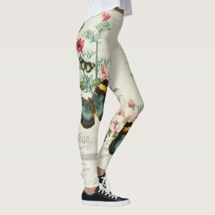 Butterflies Wildflowers Ephemera Romantic Vintage Leggings