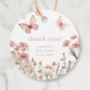 Butterflies wildflowers spring baby shower floral favour tags