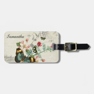 Butterflies Wildflowers Vintage Floral Ephemera Luggage Tag