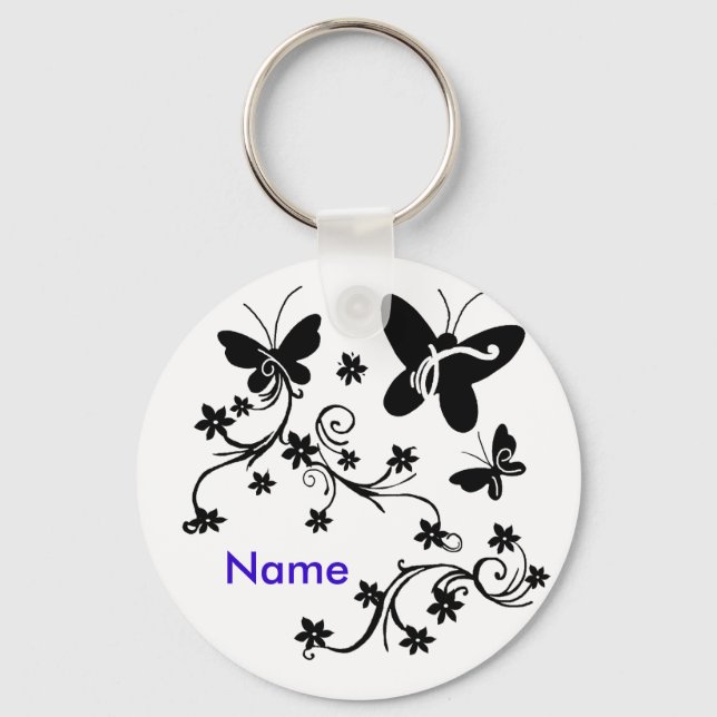 Butterflies with flowers  black n white key chain (Front)