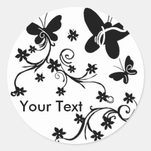 Butterflies with flowers black n white stickers