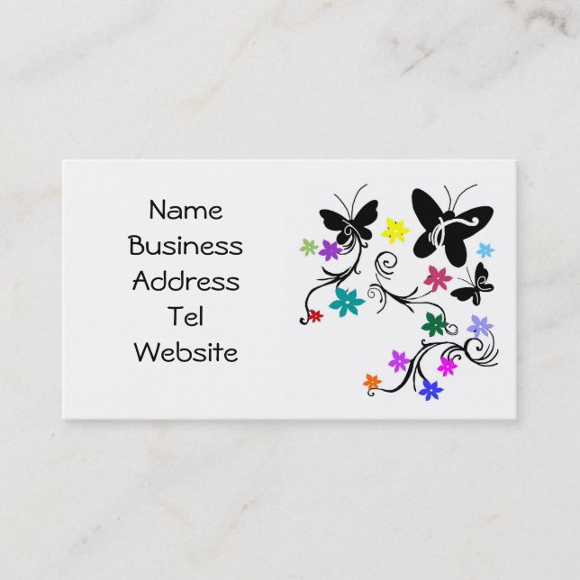 Butterflies with flowers in colour, Business cards (Front)
