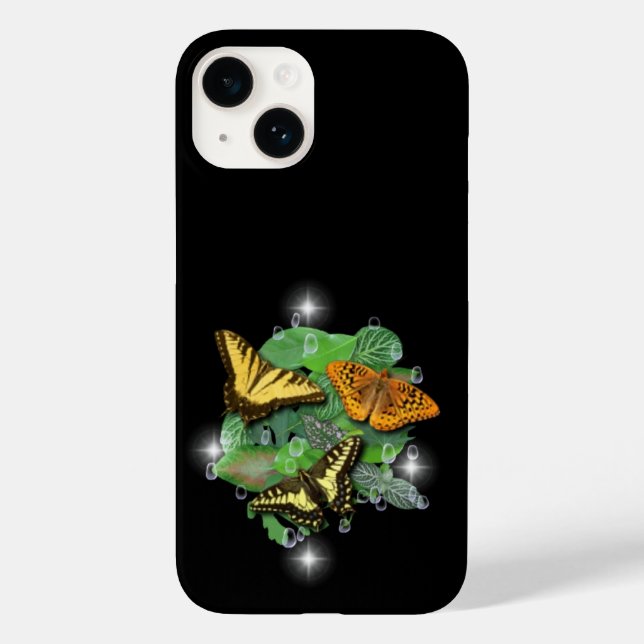 Butterflies with Leaves Raindrops Stars Case-Mate iPhone Case (Back)