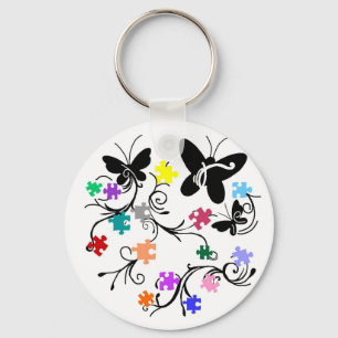 Butterflies with puzzle pieces key chain