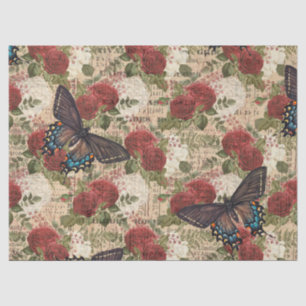 Butterflies with Red and White Roses Decoupage Tissue Paper