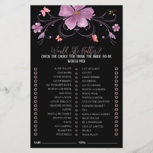 Butterflies Would She Rather Bridal Shower Game