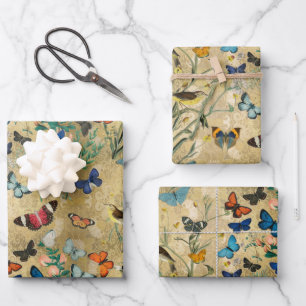 Butterflies Wrapping Paper Flat Sheet Set of 3