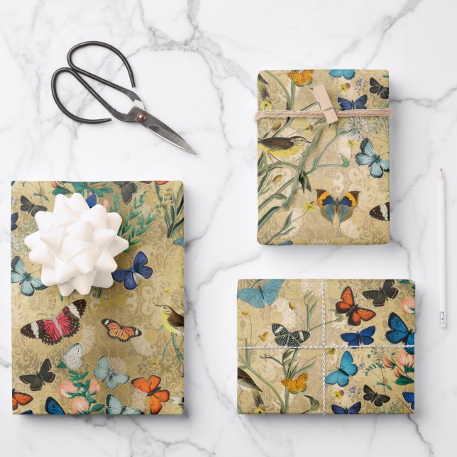 Butterflies Wrapping Paper Flat Sheet Set of 3 (Front)