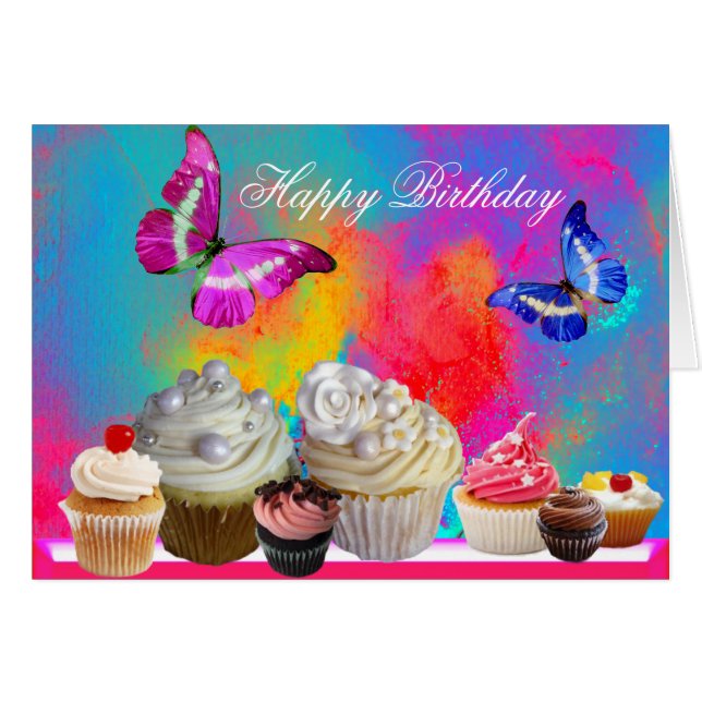 BUTTERFLIES YUMMY CUPCAKES,COLORFUL BIRTHDAY   (Front Horizontal)
