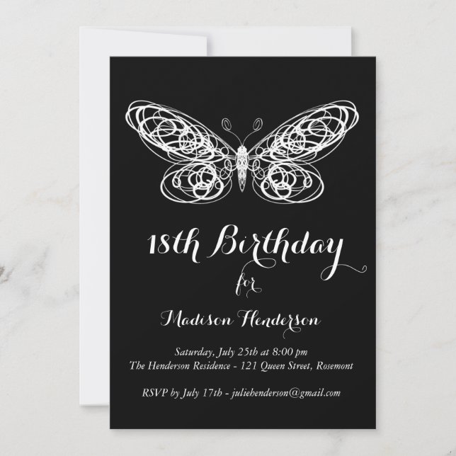 Butterfly 18th Birthday Invitation (Front)