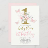 Butterfly 1st Birthday Invitation