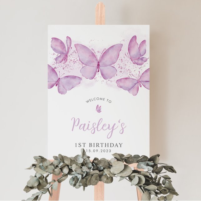 Butterfly 1st Birthday Purple Girl Welcome Sign (Creator Uploaded)