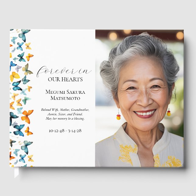 Butterfly 2-Photo Funeral Guest Book (Front)