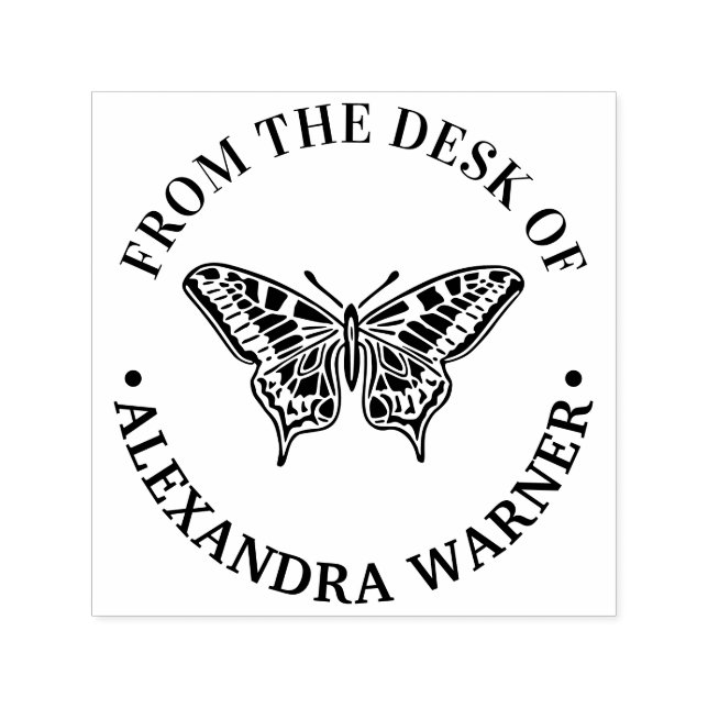 Butterfly #3 Silhouette Round “From the Desk of” Self-inking Stamp (Design)