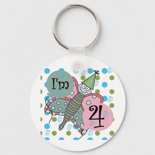 Butterfly 4th Birthday Tshirts and Gifts Key Ring (Front)
