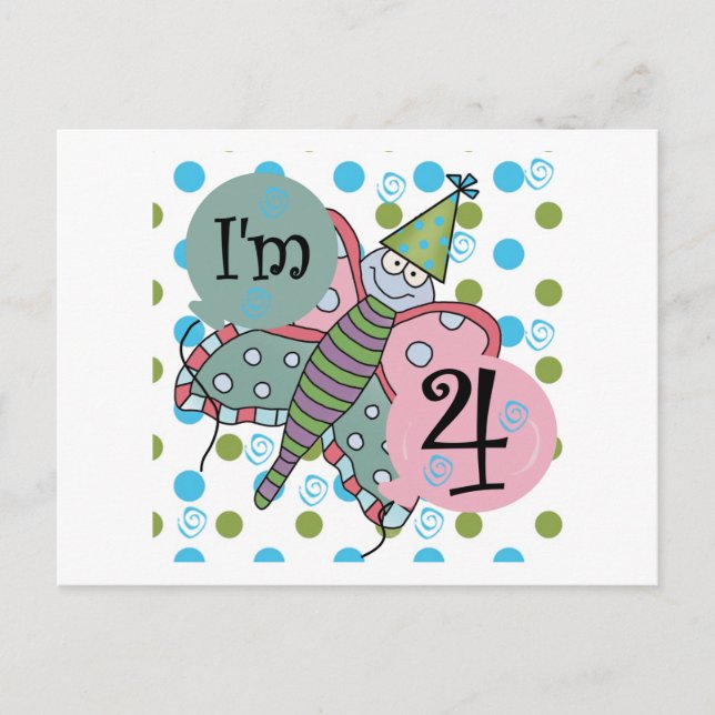 Butterfly 4th Birthday Tshirts and Gifts Postcard (Front)