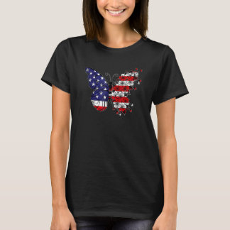 Butterfly 4th Of July Women American Flag Patriot T-Shirt