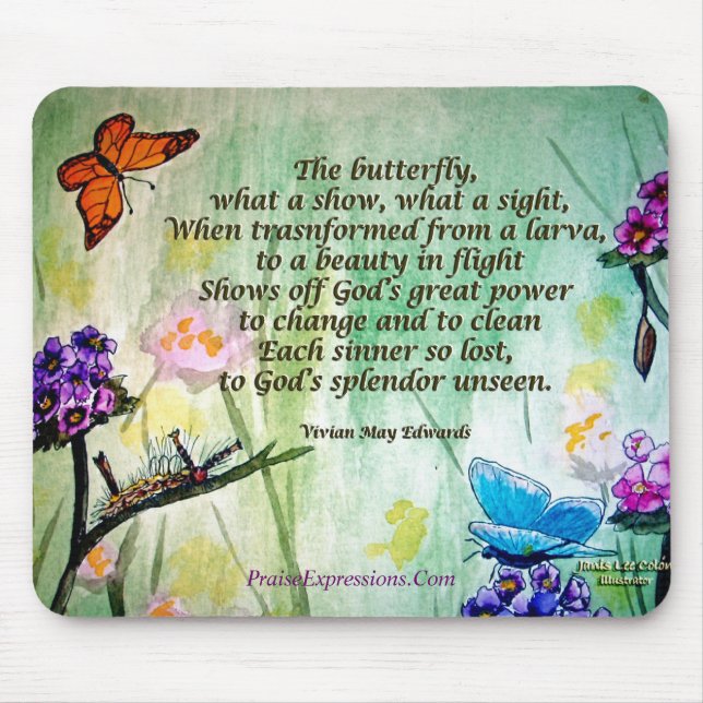 Butterfly- 5x7 w poem, PraiseExpressions.Com Mouse Mat (Front)