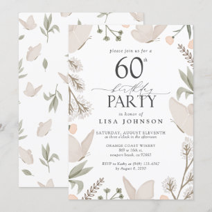Butterfly 60th Birthday Party Watercolor Neutral Invitation