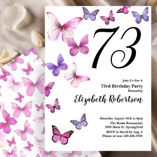 Butterfly 73rd Birthday Invitation in Pink /Purple
