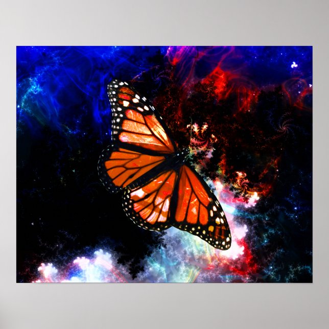 Butterfly abstract dark blue fractals Poster (Front)