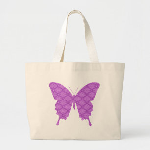 Butterfly, abstract pattern, lavender and purple large tote bag