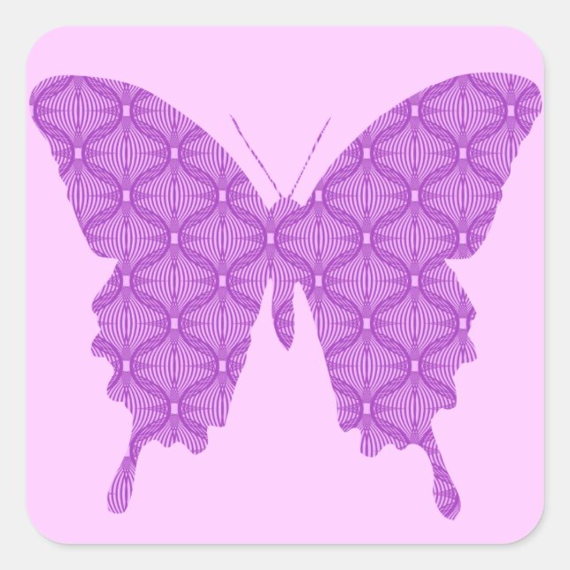 Butterfly, abstract pattern, lavender and purple square sticker (Front)