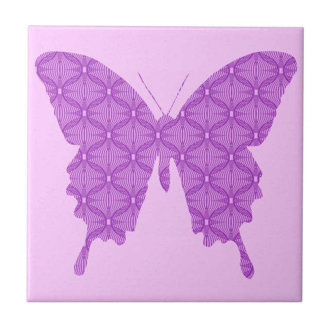 Butterfly, abstract pattern, lavender and purple tile (Front)