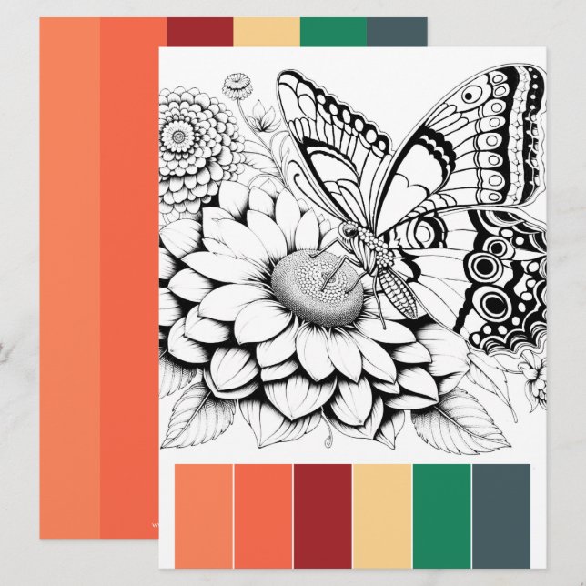 Butterfly Adult Colouring Cards & Colour Combinati (Front/Back)