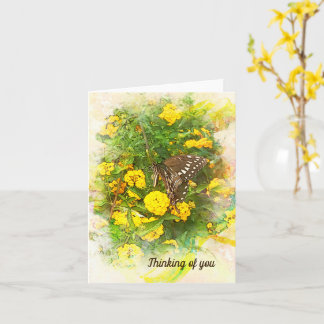 Butterfly against yellow flowers Thinking of You Card