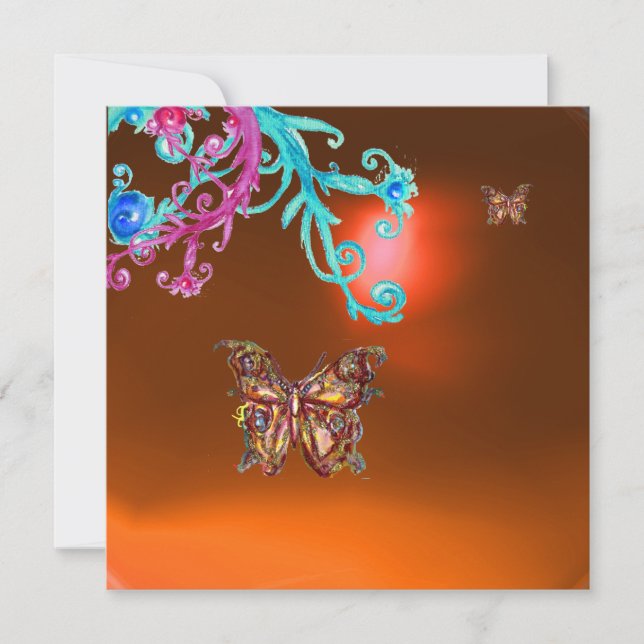 BUTTERFLY  AGATE ,yellow orange blue bright pink Invitation (Front)