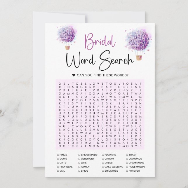 Butterfly Air Balloon Word Search Game Card (Front)