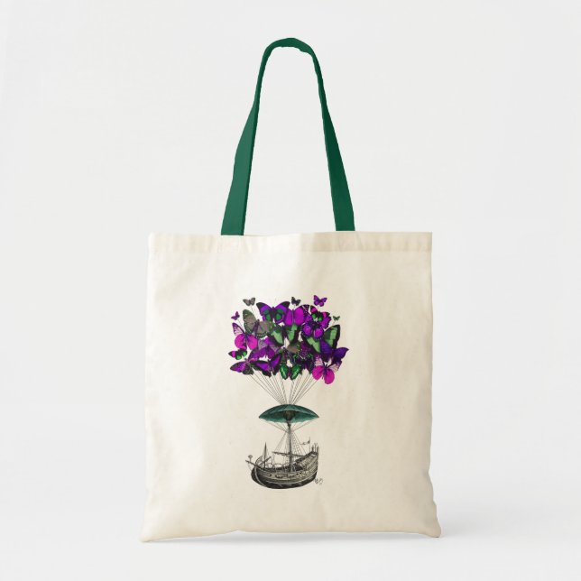 Butterfly Airship 2 Purple and Green Tote Bag (Front)