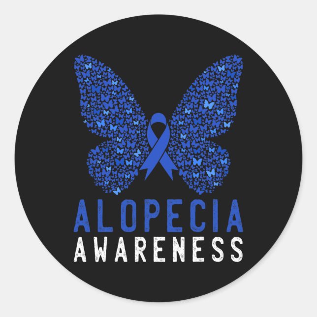 Butterfly Alopecia Awareness Blue AA Ribbon Suppor Classic Round Sticker (Front)