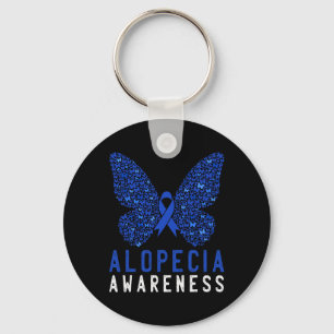Butterfly Alopecia Awareness Blue AA Ribbon Suppor Key Ring