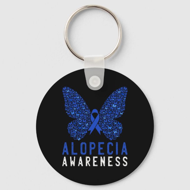 Butterfly Alopecia Awareness Blue AA Ribbon Suppor Key Ring (Front)