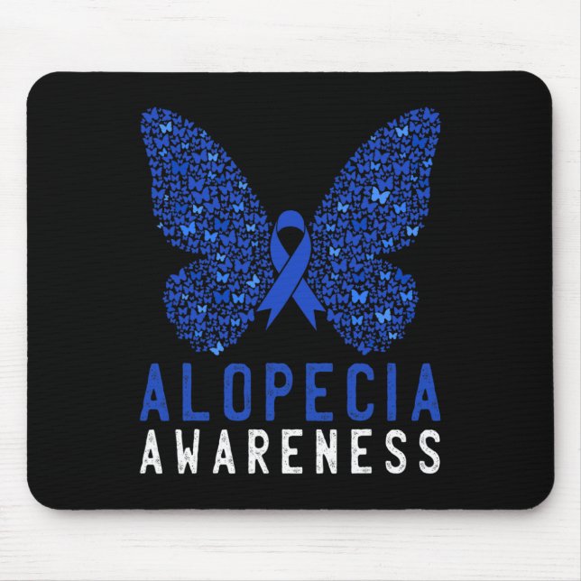 Butterfly Alopecia Awareness Blue AA Ribbon Suppor Mouse Mat (Front)
