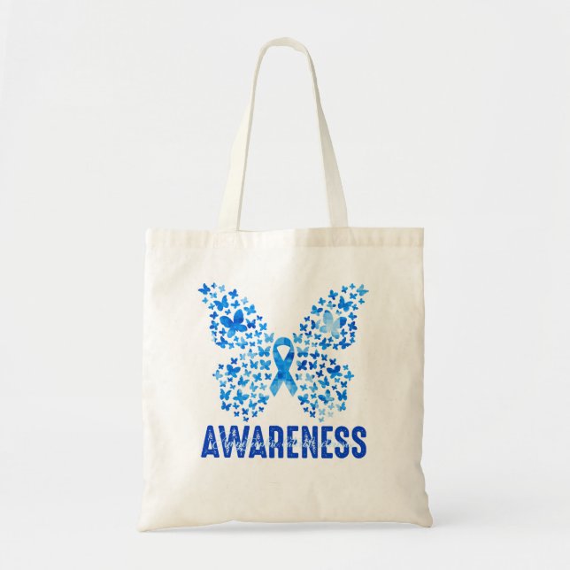 Butterfly ALS Awareness Month Blue Ribbon Support  Tote Bag (Front)