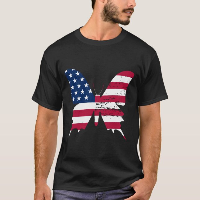 Butterfly American Flag 4Th Of July Butterfly T-Shirt (Front)