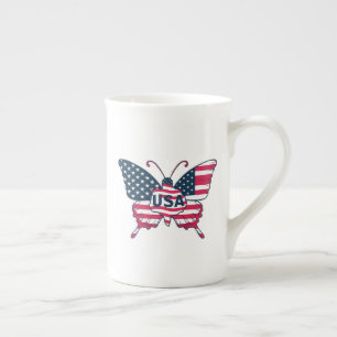 Butterfly American Flag Design-62616 Bone China Mug