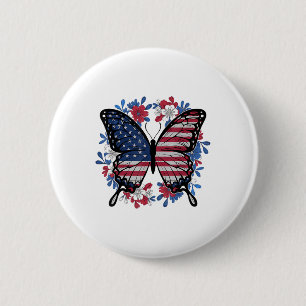 Butterfly American Flag Patriotic Usa 4th Of July 6 Cm Round Badge