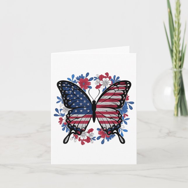 Butterfly American Flag Patriotic Usa 4th Of July  Card (Front)