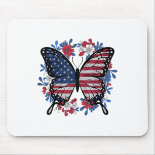 Butterfly American Flag Patriotic Usa 4th Of July Mouse Mat